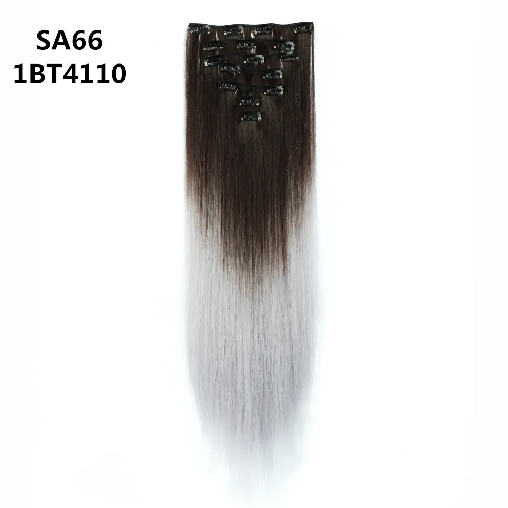 MERISI HAIR 22 Synthetic Deep Wave Hair Heat Resistant Light Brown Gray Blond Women Hair Extension Set Clip In Ombre Hair - Color: SA66 1BT4110