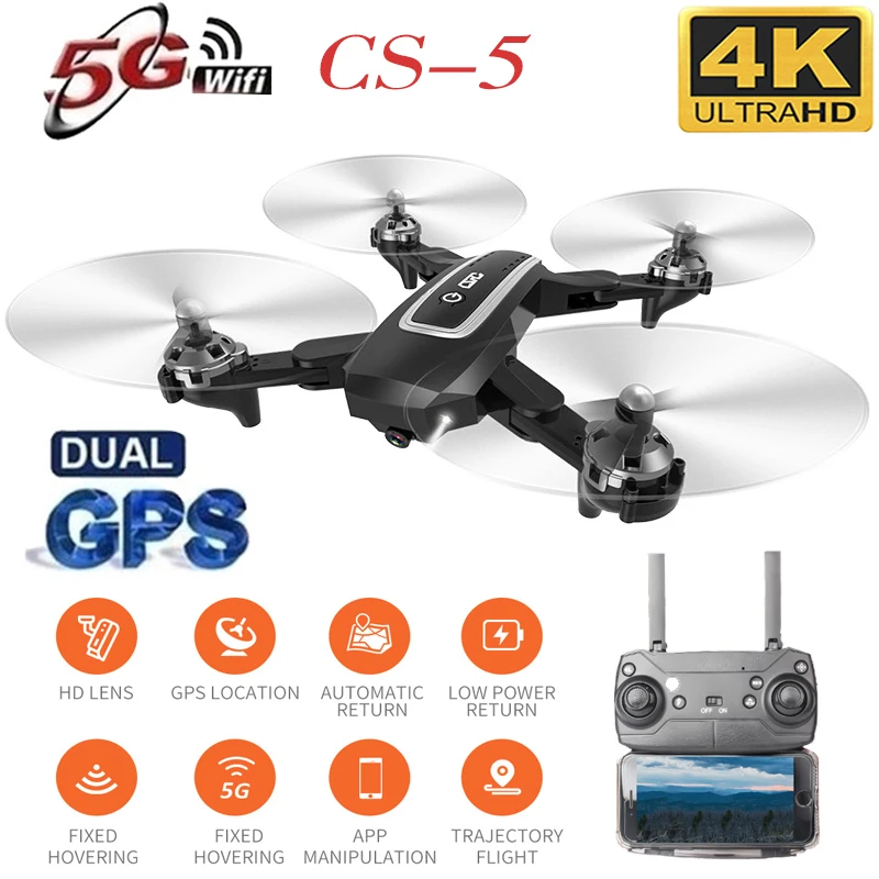 Cheap 2019 New CS5 5G Drone GPS RC Drone with 4K HD Camera Foldable Quadcopter Dual Camera Long Endurance Aircraft Helicopter Toy
