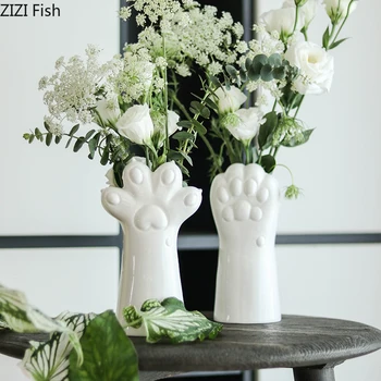 

Cat Claw Ceramic Vase Hydroponic Flowers Succulent Plants Flower Pot Vases Living Room Cute Cat's Paw Decorations Ornaments
