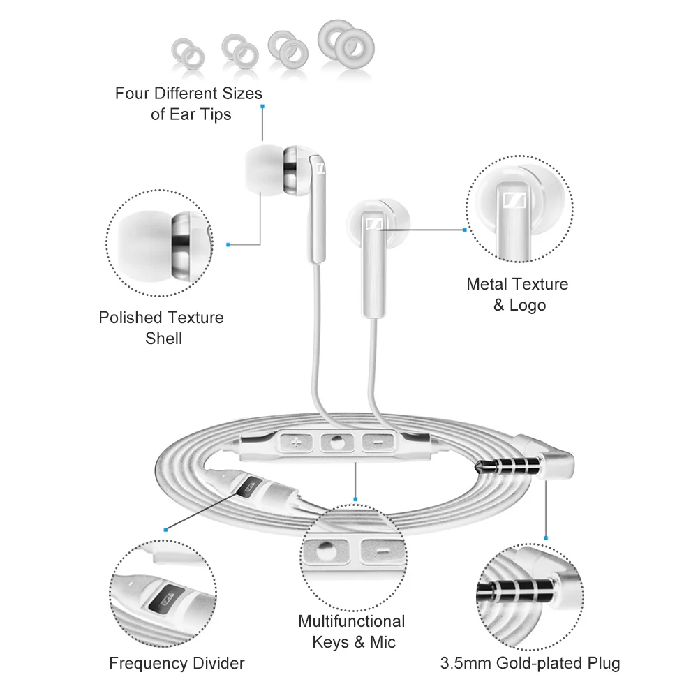Sennheiser CX 2.00G 3.5mm Wired Earphones Stereo Headset Line Control Deep Bass Sport Earphones with Mic for Android Device