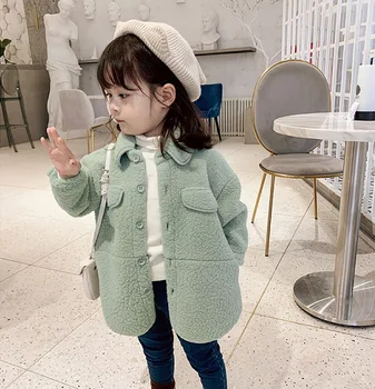 

Candy color baby girl wollen coat for girls autumn winter jacket and coats Single breasted kids clothes children outerwear