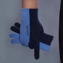 Novo tricô jacquard luvas de inverno para homem espessamento adulto calor motorcyle ciclismo tela de toque cinco dedos jogo luvas de trabalho