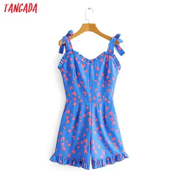 

Tangada women heart print playsuits adjustable spaghetti strap sleeveless rompers ladies summer casual chic jumpsuits 2F47
