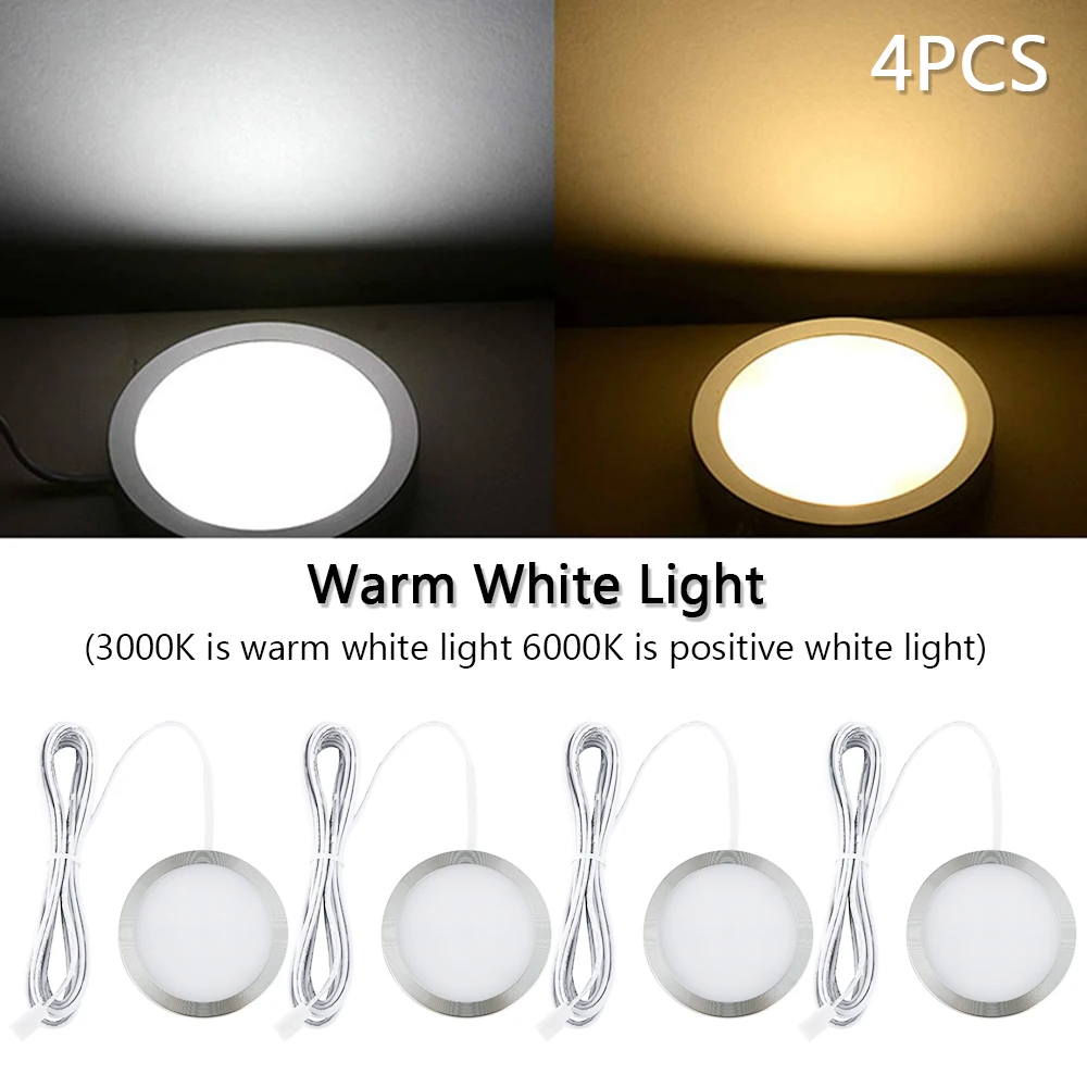 4PCS LED Light Cabinet Light Round Kitchen Closet Spotlight 12V Lighting Set Home Lighting
