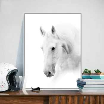 

White Horse Wild Animal Minimalism Art Poster Canvas Painting A4 Wall Picture Print Modern Home Living Room Decoration