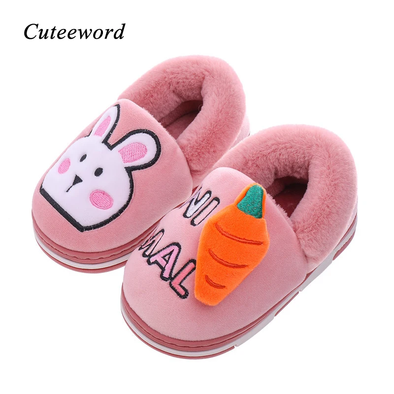 

1-6 Years Old Kids Cotton Slippers Winter Warm Velvet Boys Shoes Cartoon Animal Flats for Girls Home Shoes Baby Toddler Slippers