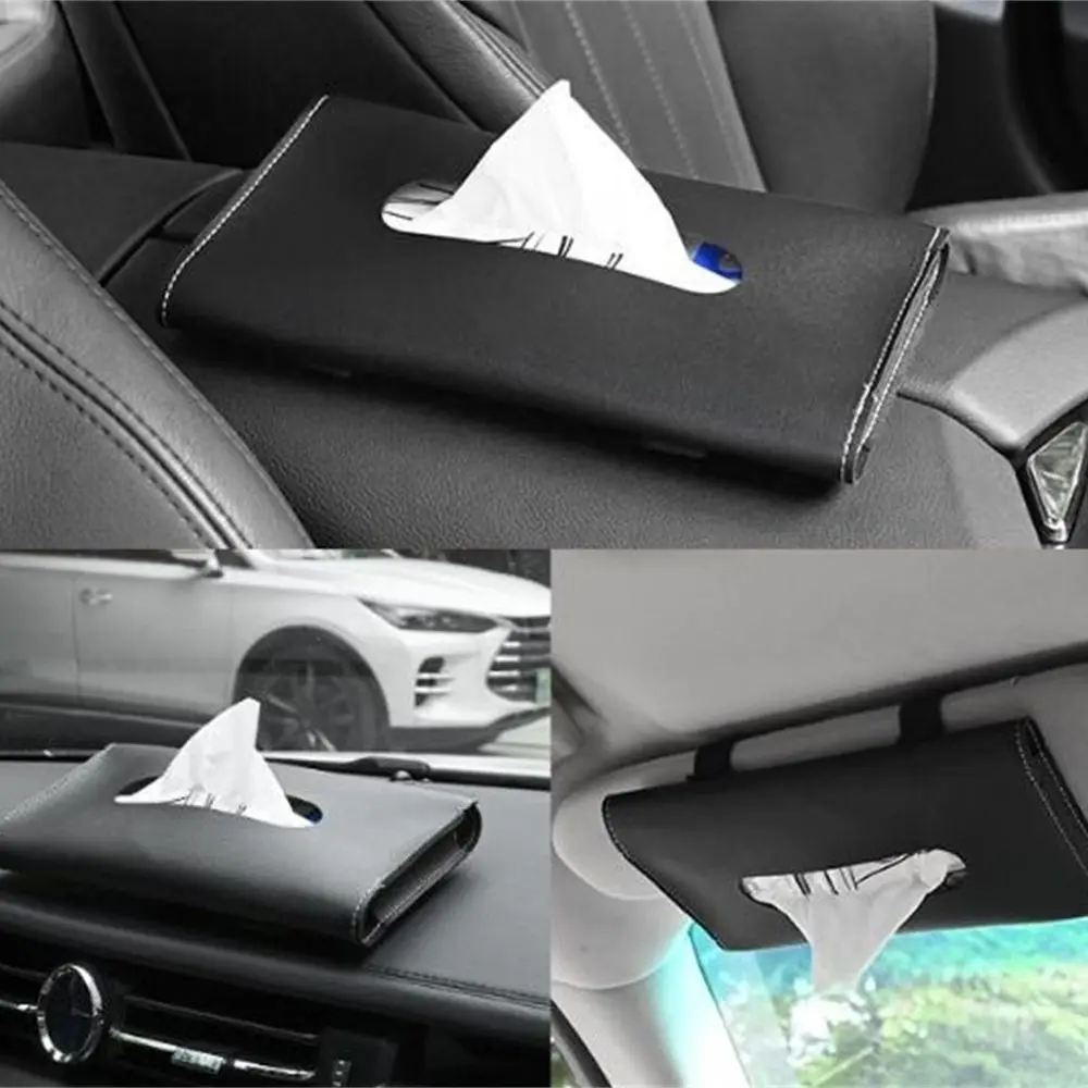 

Universal Car Sun Visor Black Color Armrest Seat Back Leather Tissue Box Cover Paper Car Seat Back Home Napkin Holder Case