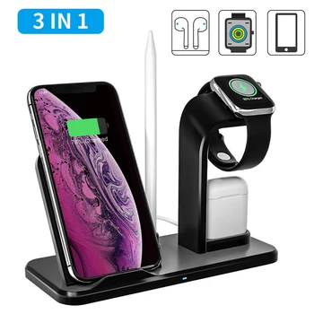 

10W Qi Fast Wireless Charging Dock Station Holder Stand 3 in 1 Wireless Charger Stand for QI Phones & Apple Watch & Airpods