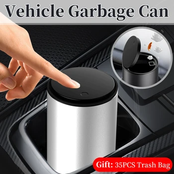 

Car Trash Bin Alloy Garbage Can For Car Dustbin Waste Rubbish Basket Bin Organizer Storage Holder Bag With 35pcs Garbage Bag