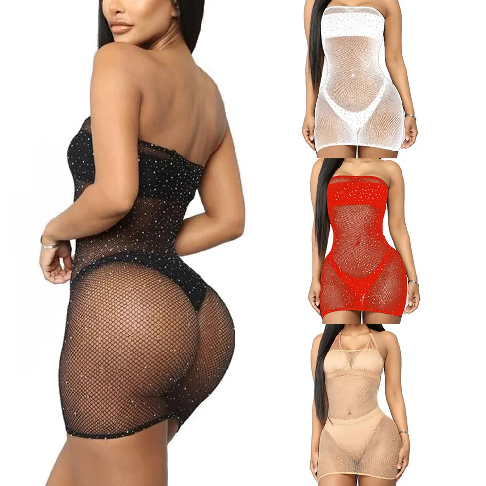 

Wrapped chest hot diamond sexy lingerie point diamond starry cross-border mesh uniform temptation sexy dress erotic porno