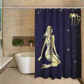 

Virgo Waterproof and Colorful Shower Curtain Woman in Short Dress Sitting in Space Looking at Stars Horoscope Themed Image