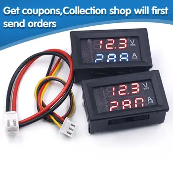 

DC 0-100V 10A Digital Voltmeter Ammeter Dual Display Voltage Detector Current Meter Panel Amp Volt Gauge 0.28" Red Blue LED