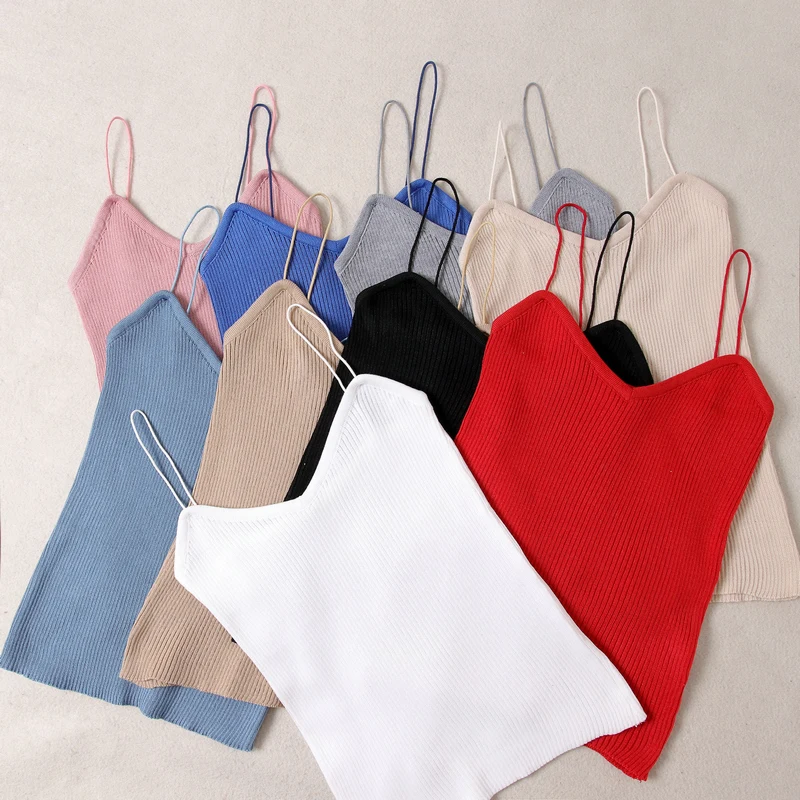 

Summer Women Spaghetti Strap Tank Tops Crop Bra Sleeveless Ribbed Slim Fit Female Summer Outfits for Women Sun-top