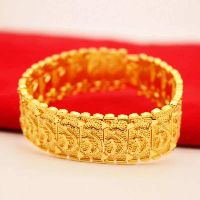 

Dragon Patterned Mens Bracelet & Bangle Classic Type Yellow Gold Filled Thick Wrist Band Link Chain Cool Bracelet 8.26 Inches