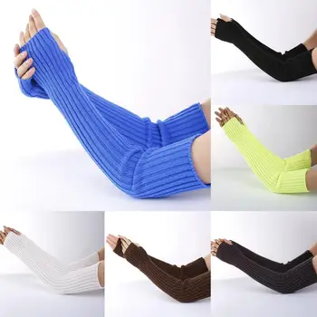 

Winter Gloves Women Stretchy Long Sleeve Knitted Arm Warmer Gloves Fingerless Gloves Knitted Mittens Arm Warmers Female Gloves
