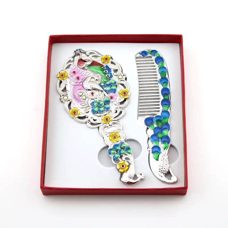 Creative Retro Decorative Pattern Hand Mirror Makeup Mirror Portable Carry-on Beauty Hospital li pin jing Princess Mirror Beauty