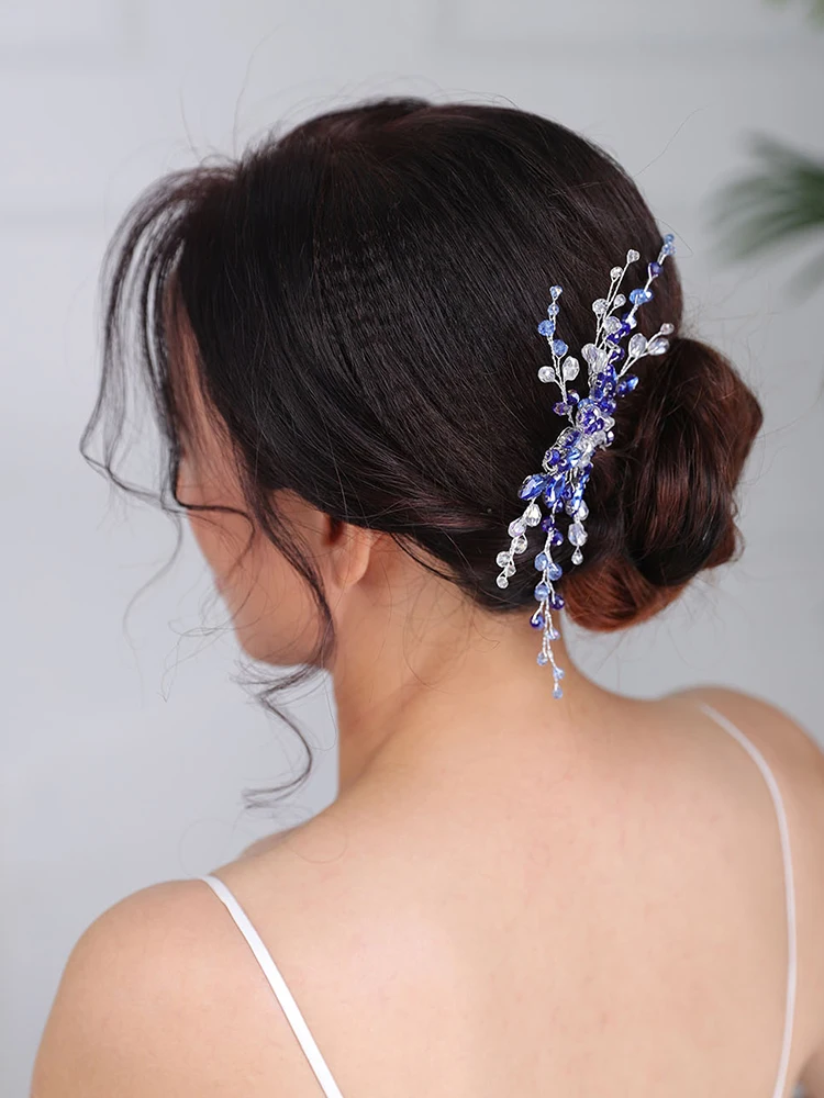 Bohemian Hair comb Blue Headpieces Crystal Fascinators Beach wedding Headdress Chic Headwear hair accessories for women wedding