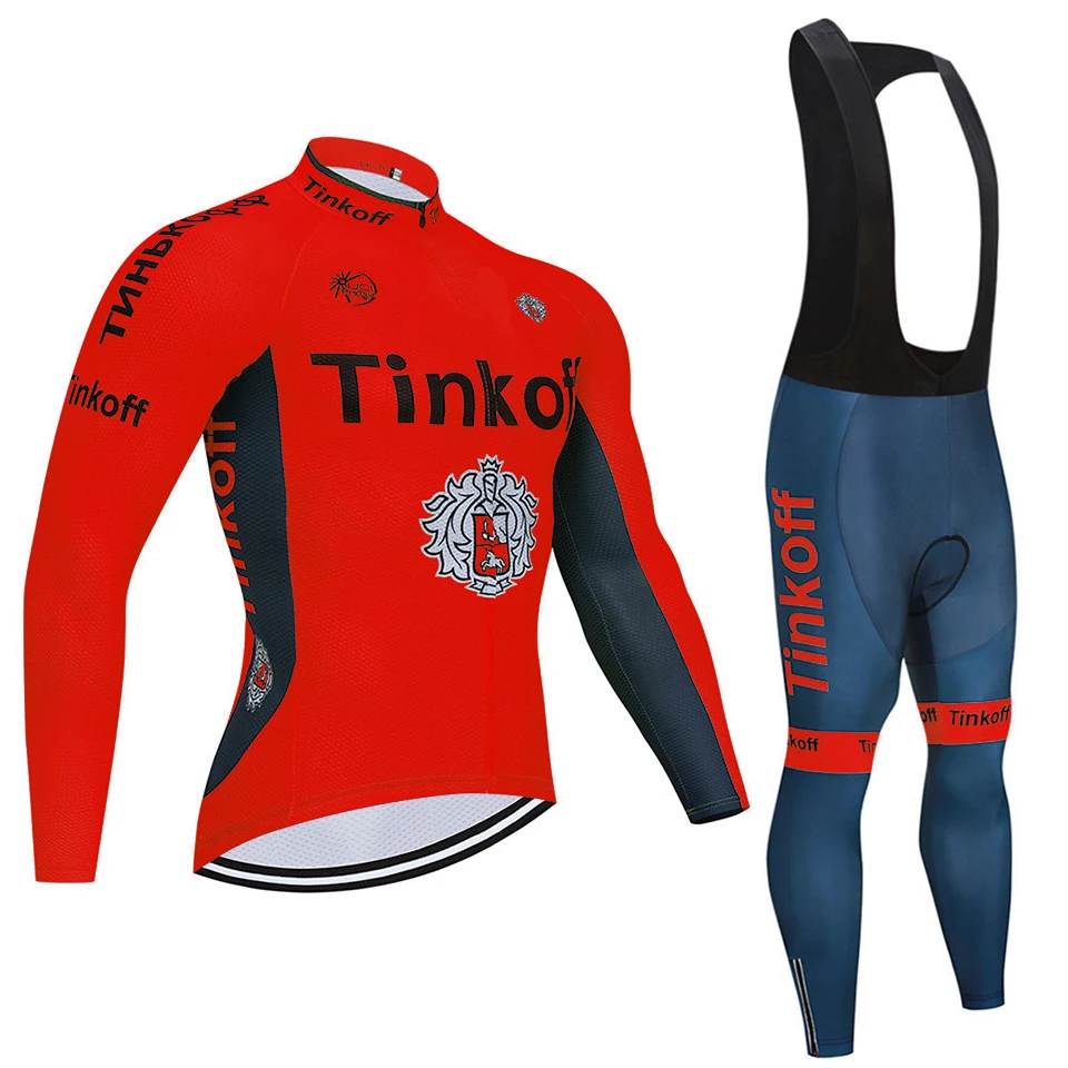 

Tinkoff 2019 Men Spring autumn Long Sleeve Cycling Jersey set MTB Bicycle Outdoor sportswear Breathable Quick drying 9D Gel pad
