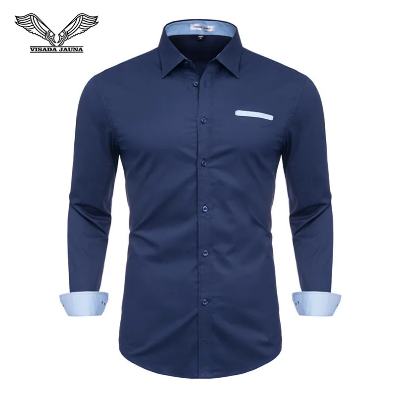 Fashion Men's Shirts Long Sleeve Slim Fit Men's Casual Shirts Formal Dress Shirts Men Clothes Turn-Down Collar N5045 - Color: Navy 71