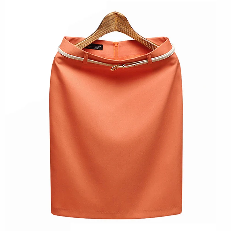 Женские короткие юбки с высокой талией, официальная рабочая одежда, Офисная Женская одежда размера плюс S-XXXL, яркие цвета, женская элегантная мини-юбка-карандаш для женщин - Цвет: Оранжевый