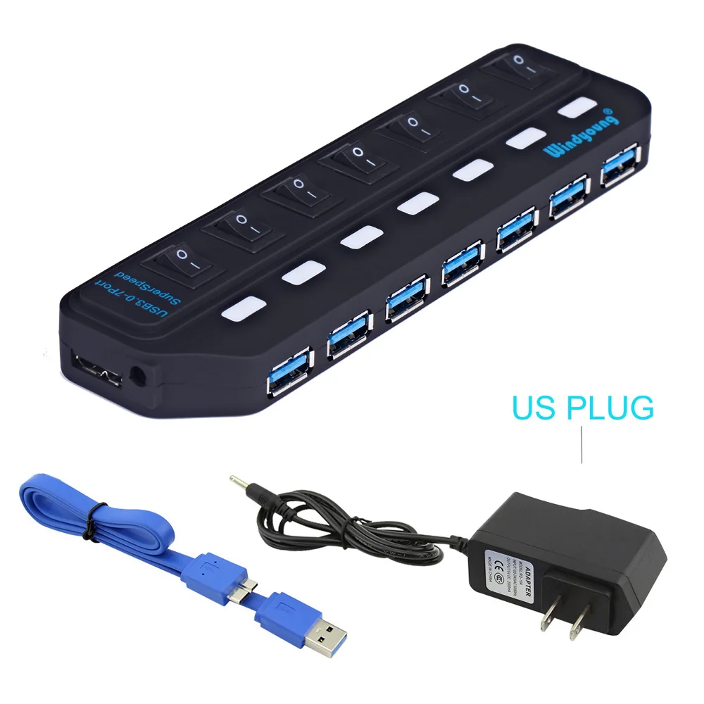 Usb-концентратор 3,0 Мульти USB 3,0 usb-хаб высокоскоростной 4/7 портов Hab USB 3,0 Hab с адаптером питания для ПК Компьютерные аксессуары