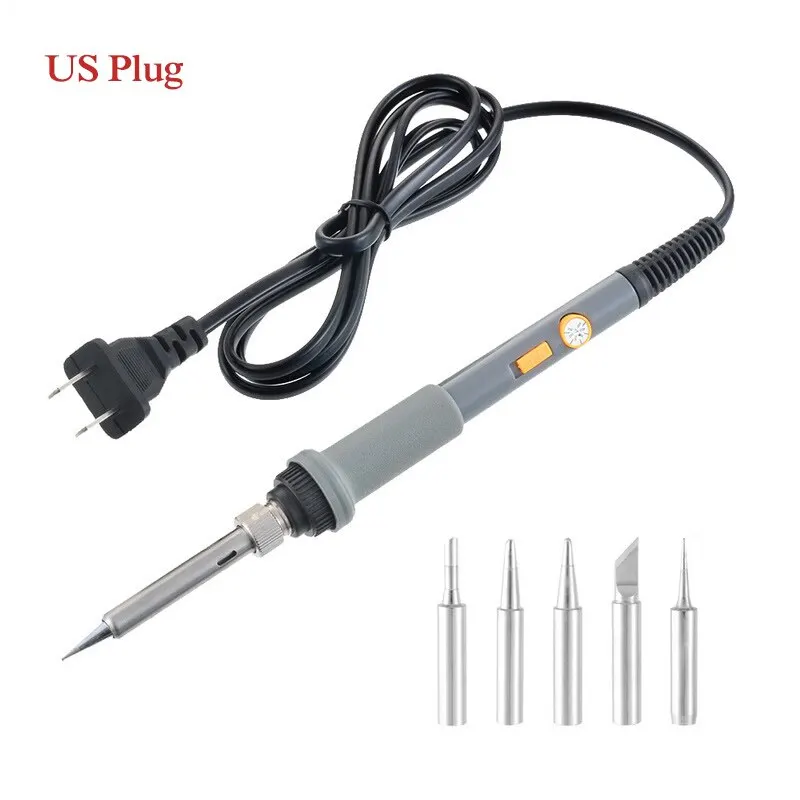 US Plug 110 В/220 В 60 Вт Электрический паяльник Модернизированная версия с переключателем Регулируемая температура паяльник получить 5 паяльных наконечников бесплатно - Цвет: US Plug