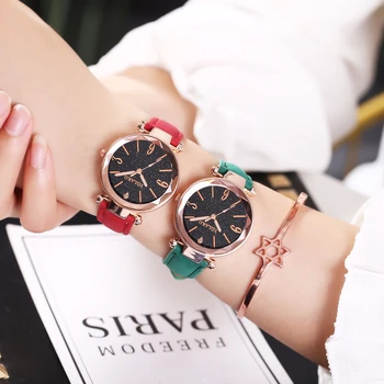 

Hot Sale Women Leather Starry Sky Watch Luxury Ladies Leather Clock Quartz Wrist Watches YOLAKO Reloj Mujer