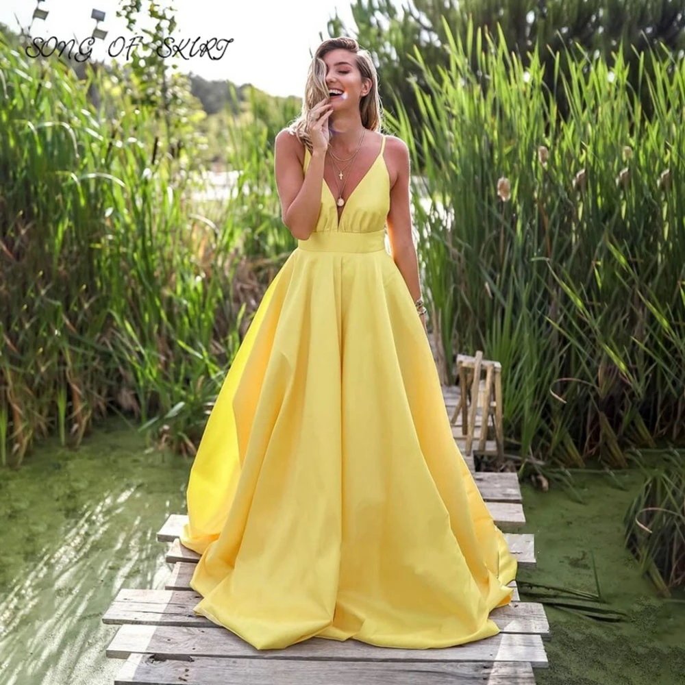 Yellow Deep V neck Women Simplicity 