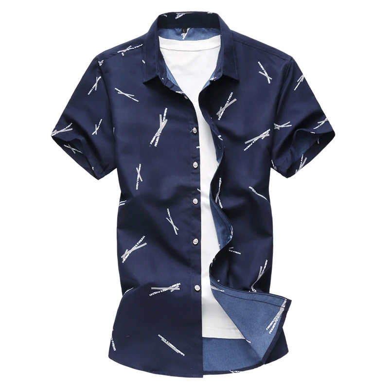 

2021 new men's large size irregular printing comfortable slim breathable casual short-sleeved shirt with black bottom