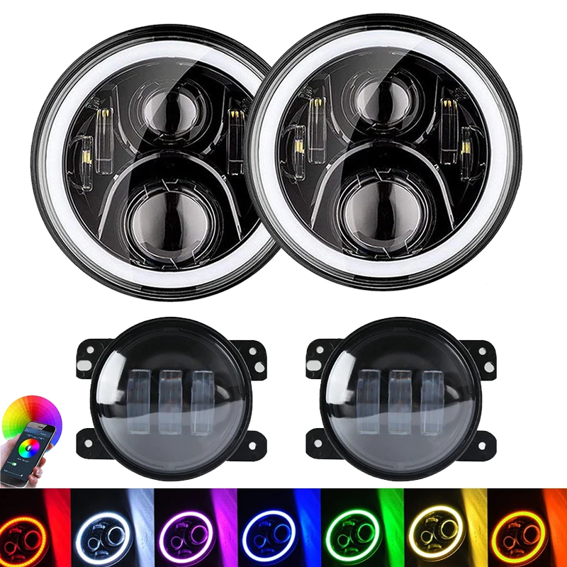 WZJOO 7 дюймов 60 Вт RGB светодиодный головной светильник H4 + 4 дюйма фонарь для