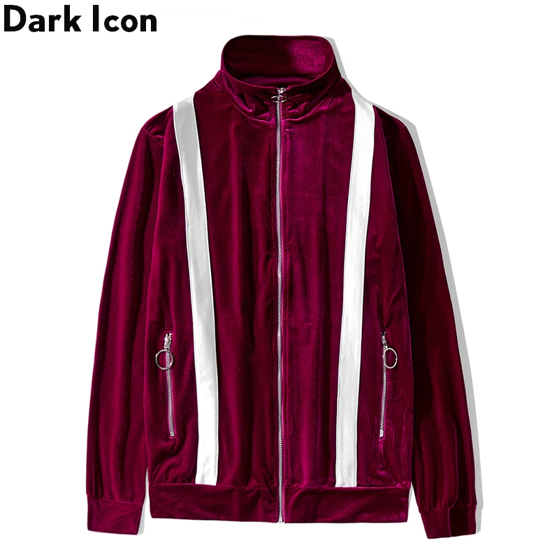 

Dark Icon Stand Collar Striped Velvet Jacket Men 2019 New Fashion Men's Jackets Streetwear Clothing