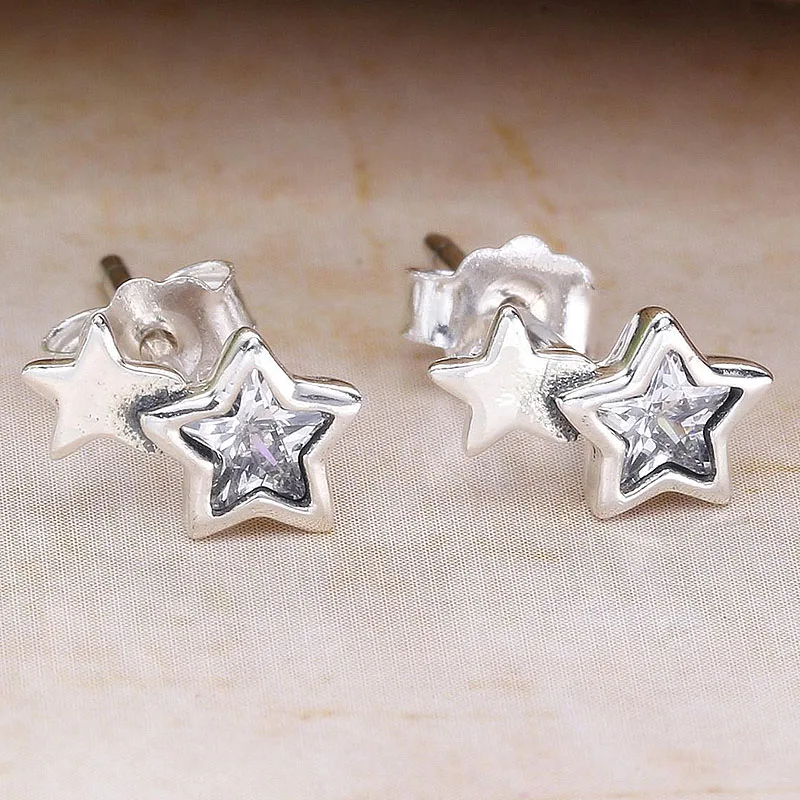

Authentic 925 Sterling Silver Earring Cute Starshine With Cubic Zirconia Studs Earring For Women Wedding Gift Diy Jewelry