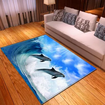

3D Ocean Dolphin Carpet Balcony Kitchen Area Rug Flannel Kids Room Bedside Play Floor Mat Home Decor Large Living Room Carpet