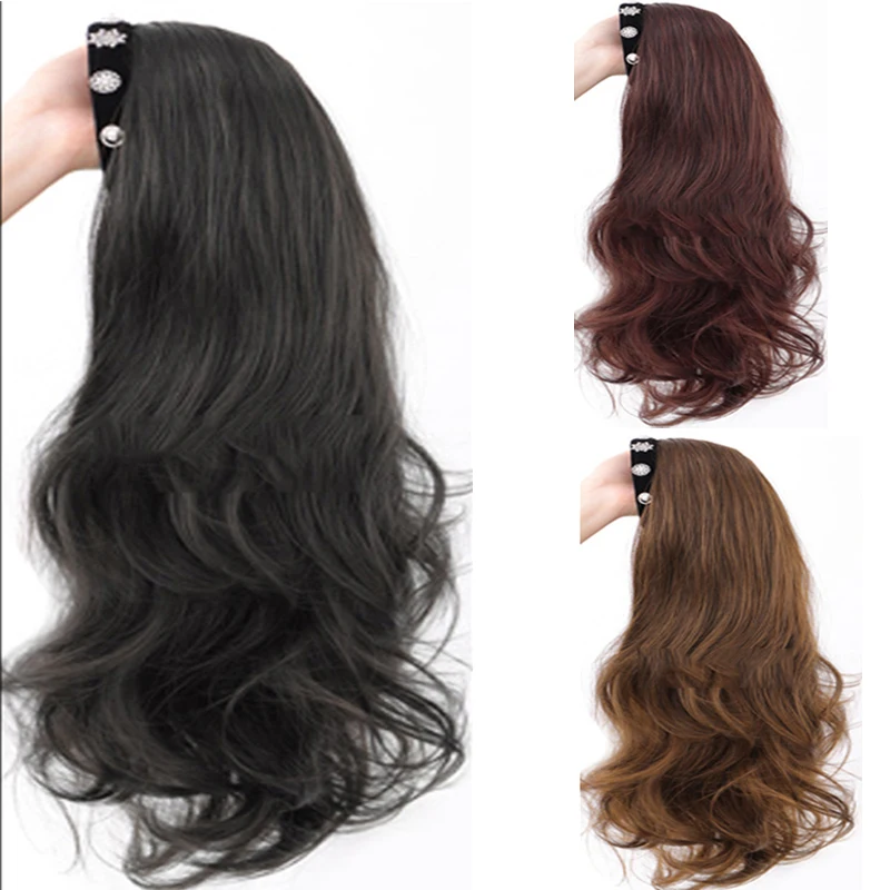 

DIANQI Synthetic 24 Inch Long Wavy Brown Wig With Hair Band Half a Headband Wigs for Women Heat Resistant Fiber Hair
