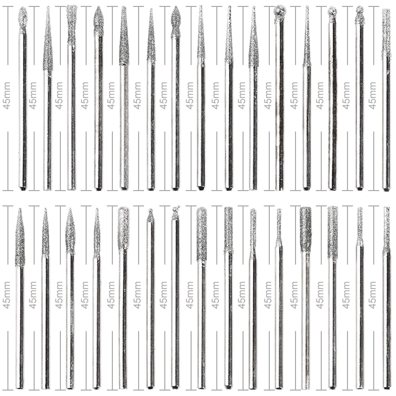 30pcs Shank Diamond Burs Set With Box For Dremel Electric Grinder Power Tool Accessories Abrasive Tools 2.35mm