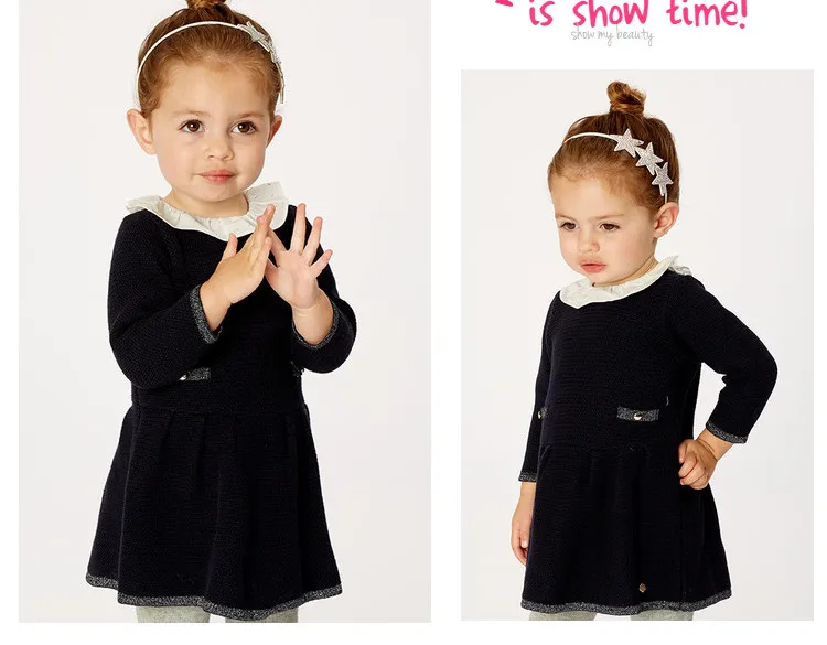 DB11855 dave bella/осеннее однотонное платье-свитер принцессы для маленьких девочек детское модное праздничное платье детская одежда в стиле «лолита»