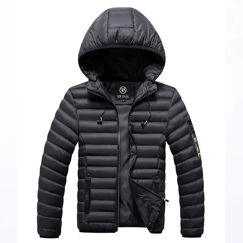 Мужская куртка с хлопковой подкладкой, брендовые парки, Осень-зима, теплая плотная верхняя одежда, приталенная мужская куртка с капюшоном, Повседневная ветровка, куртки для мужчин - Цвет: Black HQ992