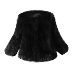 Женское элегантное короткое пальто из искусственного меха с рукавом три четверти 2019 модная зимняя теплая однотонная Меховая куртка