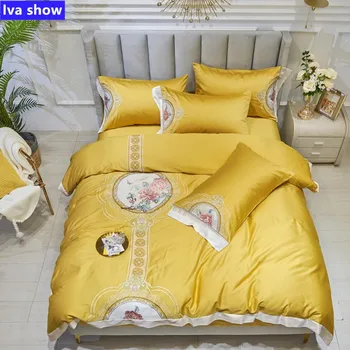 

The Chinese style yellow Long-staple cotton Bedding Set + Pure Cotton Bed Sheets+Four-piece embroidery Bed Set+Queen/King size