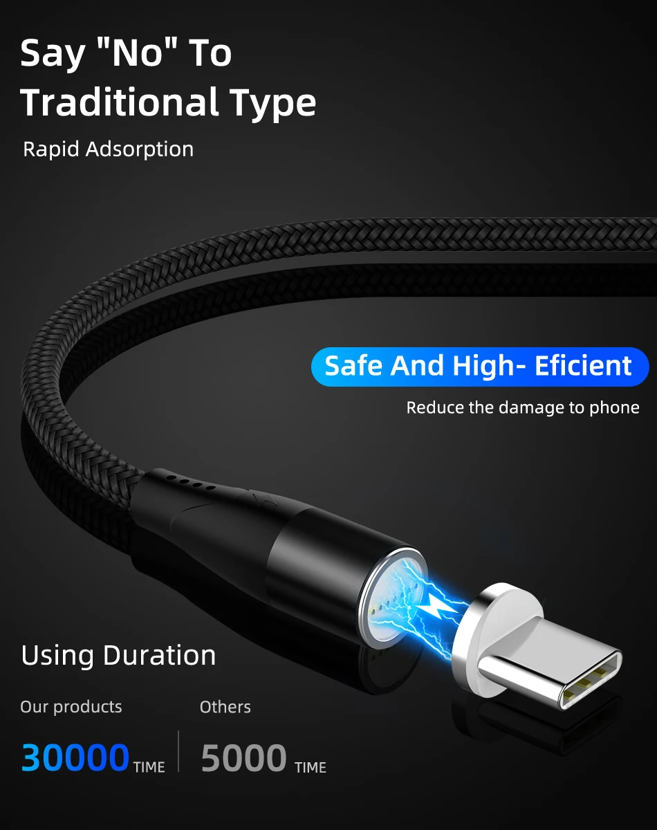 5A Magnetic Charging Cable Micro USB Charger Type C for Samsung Huawei Supercharge Magnet Phone Cord Flash Charge USB Cable