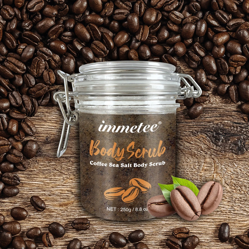 Café Arábica cuerpo exfoliante de sal de baño de aceite Natural de coco cuerpo exfoliante exfoliar y blanquear humedad reducir la celulitis de la nave de la gota