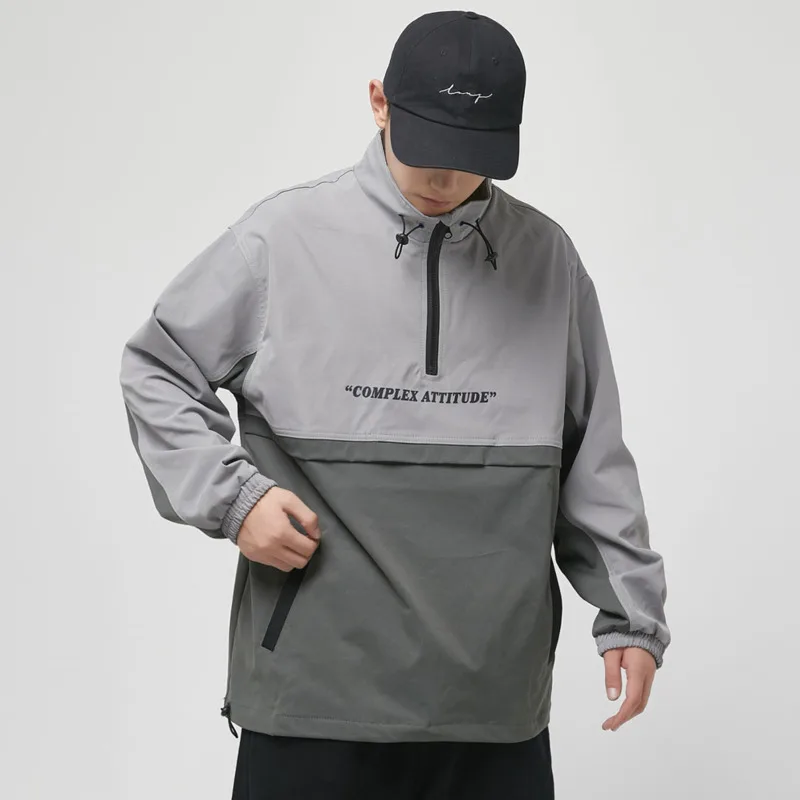 

2019 Autumn And Winter Men's New Casual Contrast Color Letter Printing Pocket Stand Collar Jacket Loose Temperament Trend Cotton