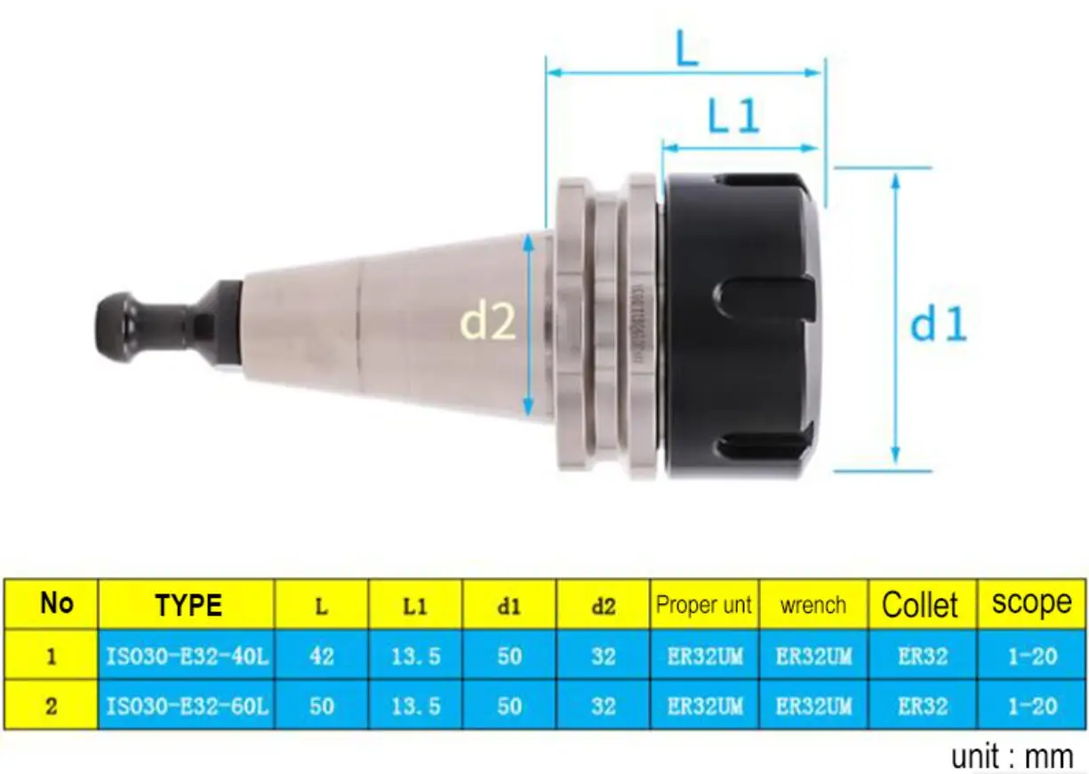 Высокая точность iso 30 ER32 40L 60L высокоскоростной инструмент хвостовик iso Фрезерный резак инструмент хвостовик шпинделя токарный станок держатель инструмента