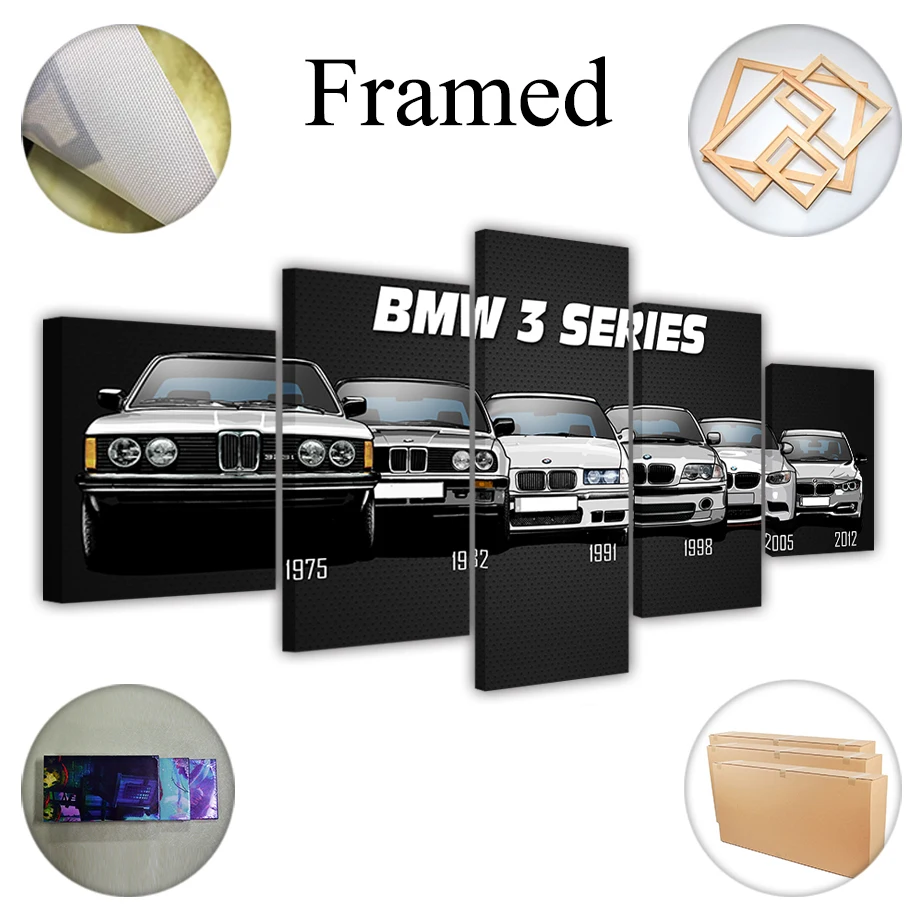 Холст Печатный плакат домашний Декор 5 шт. HD Bmw M3 M5 Белый спортивный автомобиль картины настенные художественные картины гостиная модульная рамка - Цвет: Frame    k1439