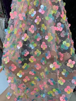 

stock 5yards/bag Colorful embroidery round sequins fashionable new fabric for wedding dress design ST72#