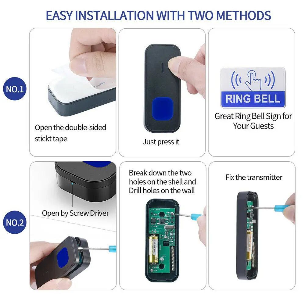 LED Wireless Doorbell 1000ft Remote Smart Doorbell Waterproof UK Plug Multiple use for House Apartment Market wireless video intercom system