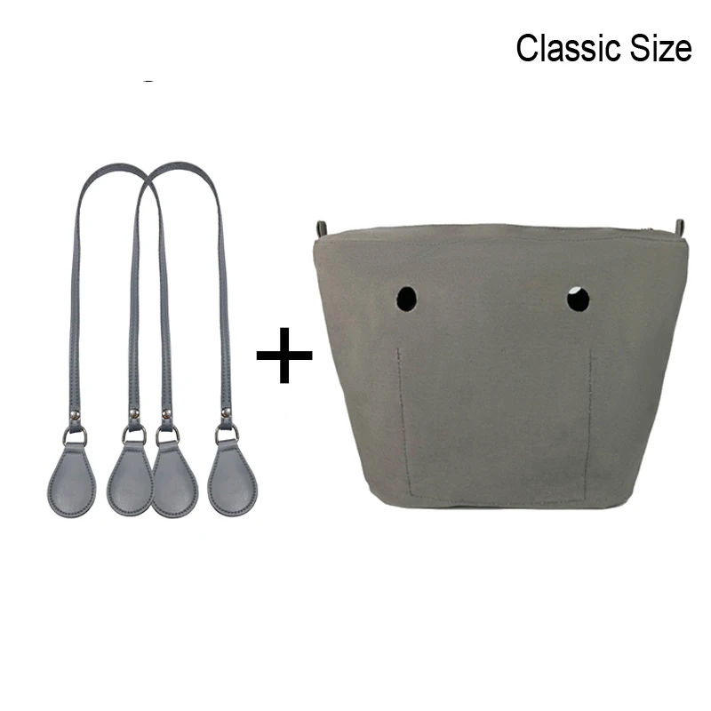 1set 85cm Long Microfiber Leather Handles with Canvas Floral Insert Inner Pocket for Classic Mini Obag O Bag Women Handbag 
