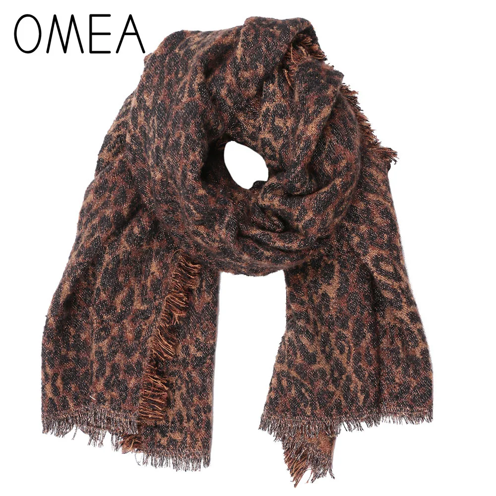 

OMEA Leopard Print Women Winter Scarf Golden Silk Thicken Warm Blanket Scarf High Quality Luxury Bandana Female Fashion Scarf