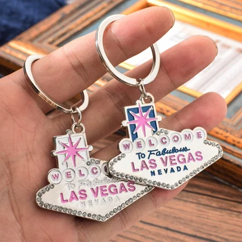 

New Vicney Trendy 100% Hand Made Mount Las Vegas Rhinestone Key Chain Silver Plated Charm Bag Portable Women Keychain Keyring