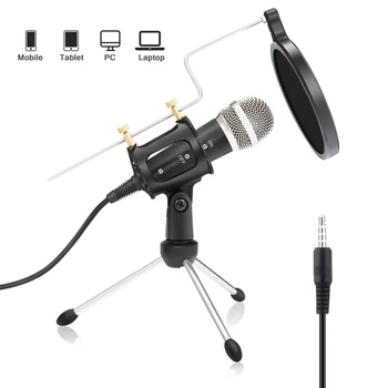 

3.5mm Jack Mini Condenser Microphone with Filter Tripod Stand for Computer PC Mobile Phone Singing Podcasting Voice Recording